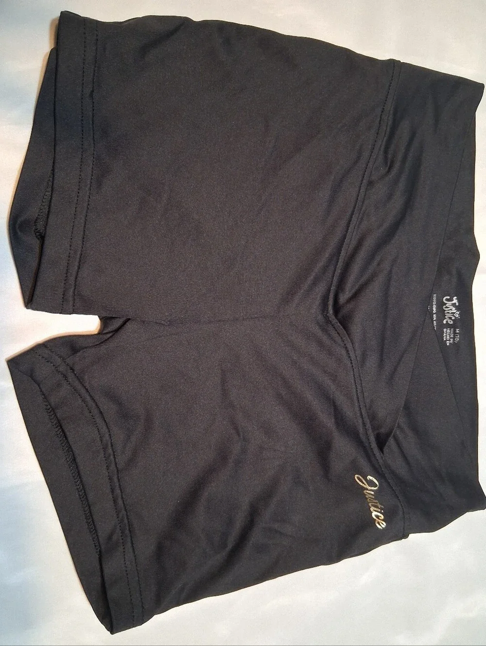 Justice Girls Gymnastics Leotard & Shorts Set Black Twist Back Gold Logo M 10